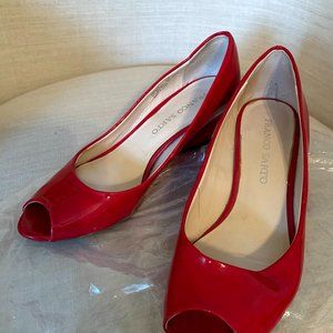 FRANCO SARTO Red Wedge "Voyage" Peep-Toe Sz 9M